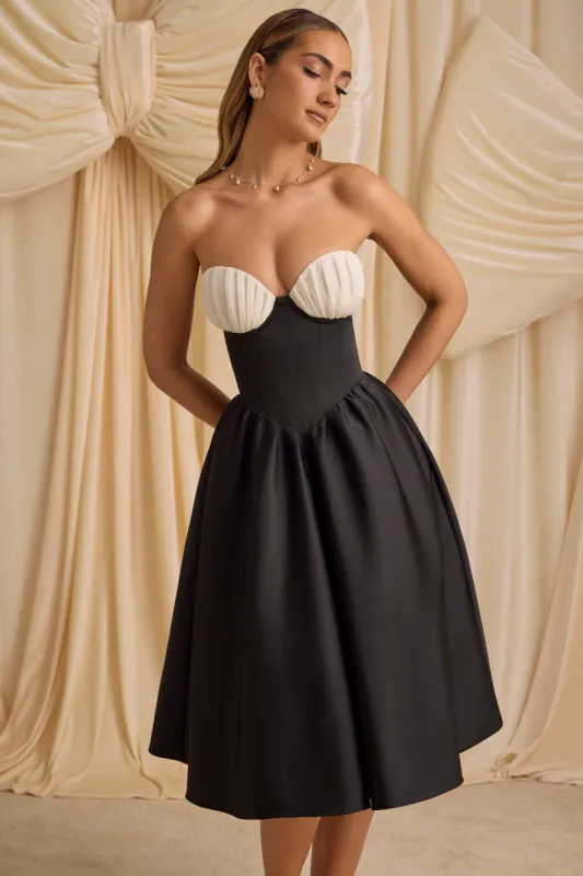 Strapless Corset Midi Dress in Black sold by Oh Polly