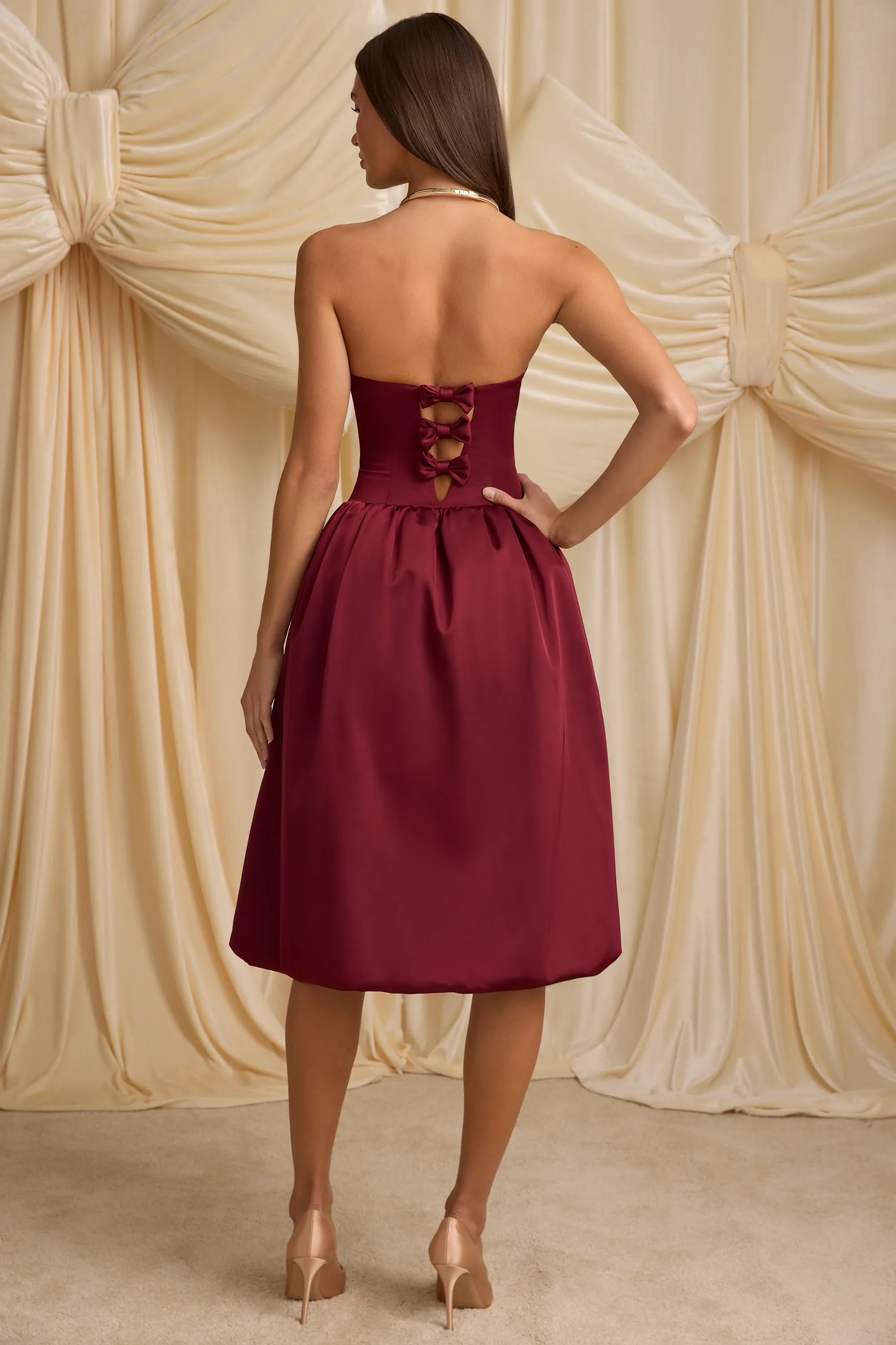 Convertible Bow-Detail Bubble Hem Midaxi Dress in Wine Red sold by Oh Polly product image thumbnail 2