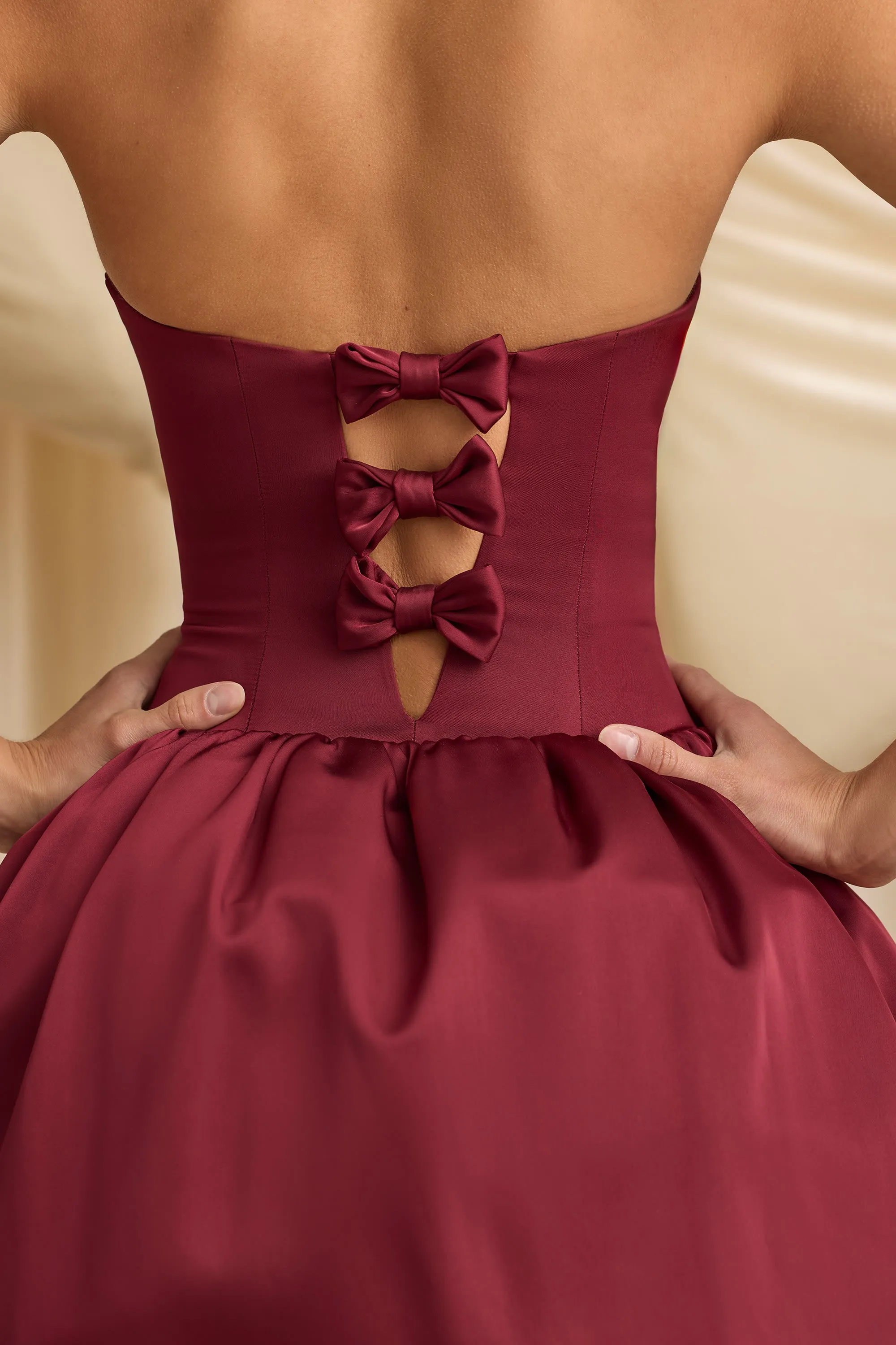 Convertible Bow-Detail Bubble Hem Midaxi Dress in Wine Red sold by Oh Polly product image thumbnail 4