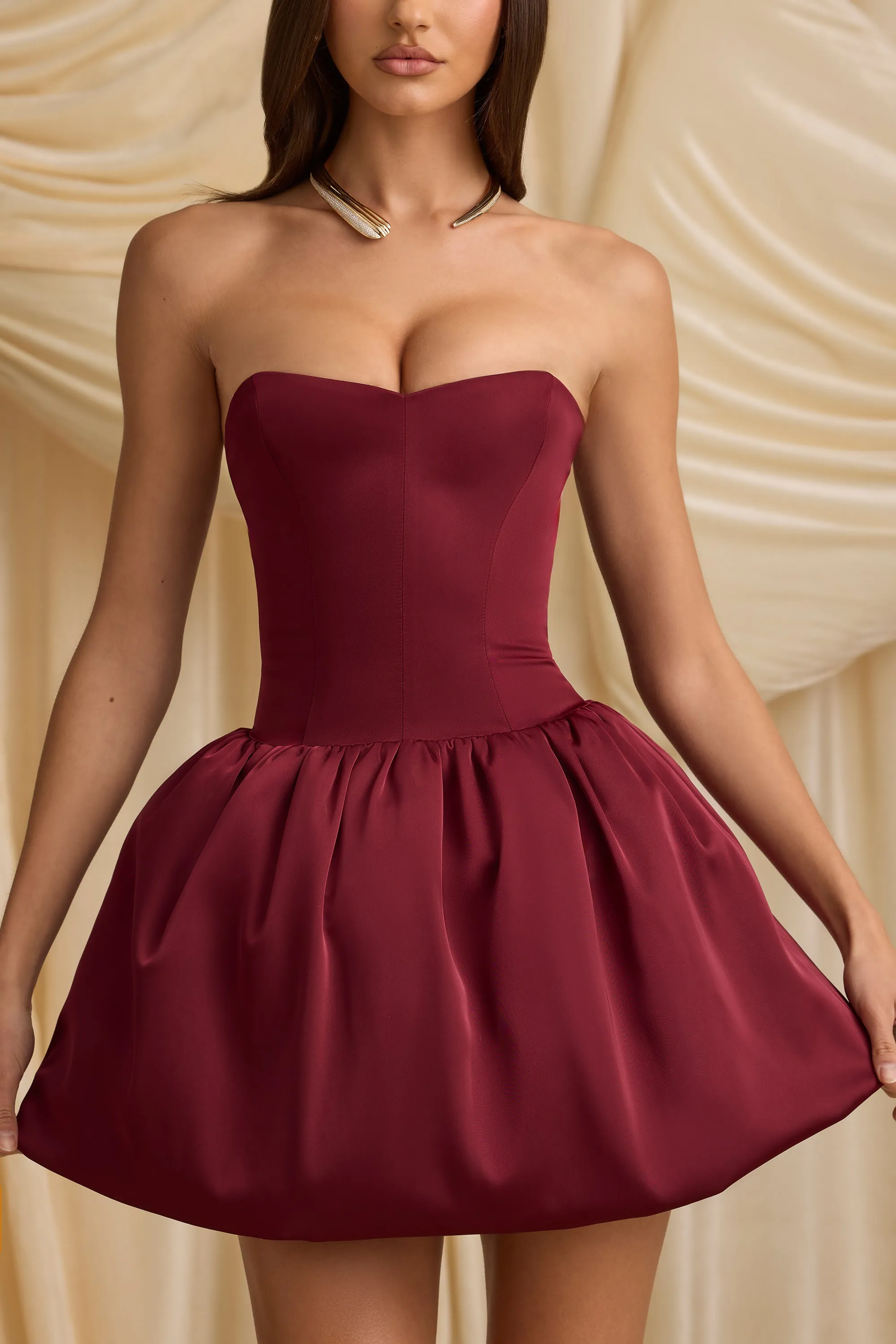 Convertible Bow-Detail Bubble Hem Midaxi Dress in Wine Red sold by Oh Polly product image thumbnail 5
