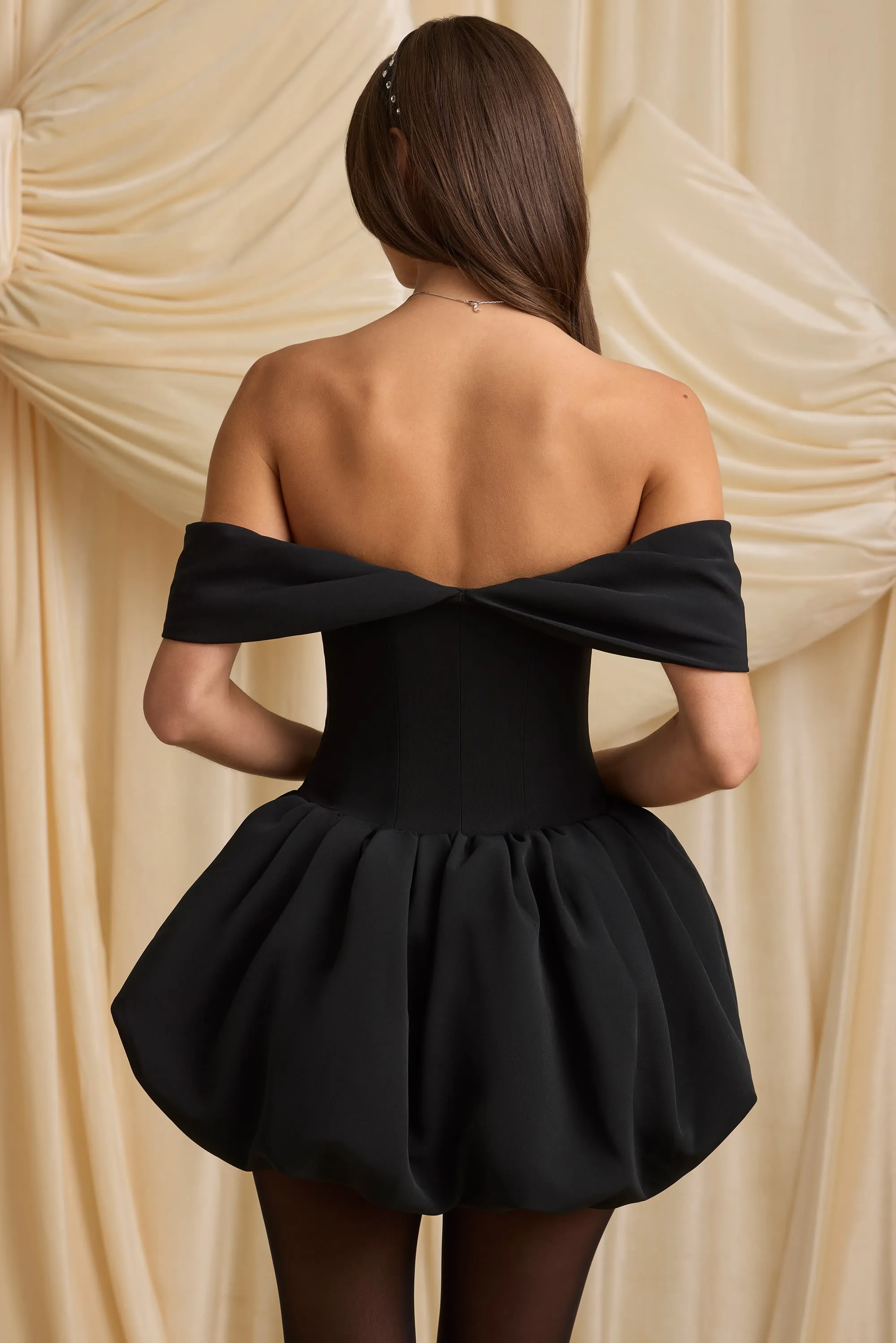 Off-Shoulder Layered Bubble Hem Corset Mini Dress in Black sold by Oh Polly product image thumbnail 3