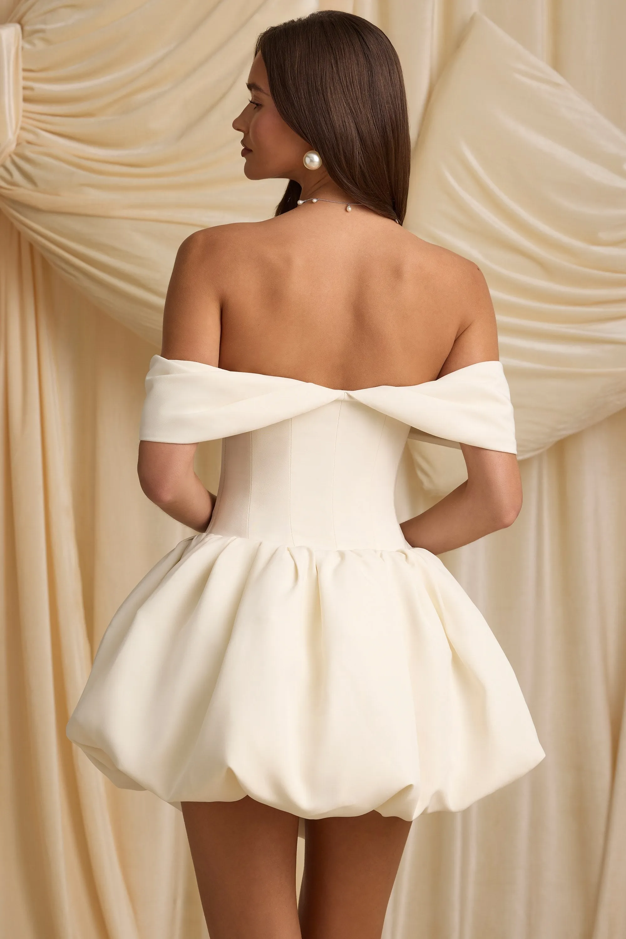 Off-Shoulder Layered Bubble Hem Corset Mini Dress in Ivory sold by Oh Polly product image thumbnail 3