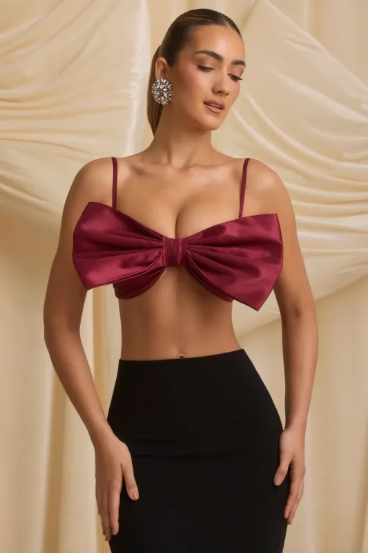 Strapless Bow Crop Top in Wine Red sold by Oh Polly