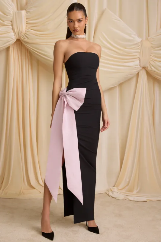 Strapless Bow-Detail Maxi Dress in Black sold by Oh Polly