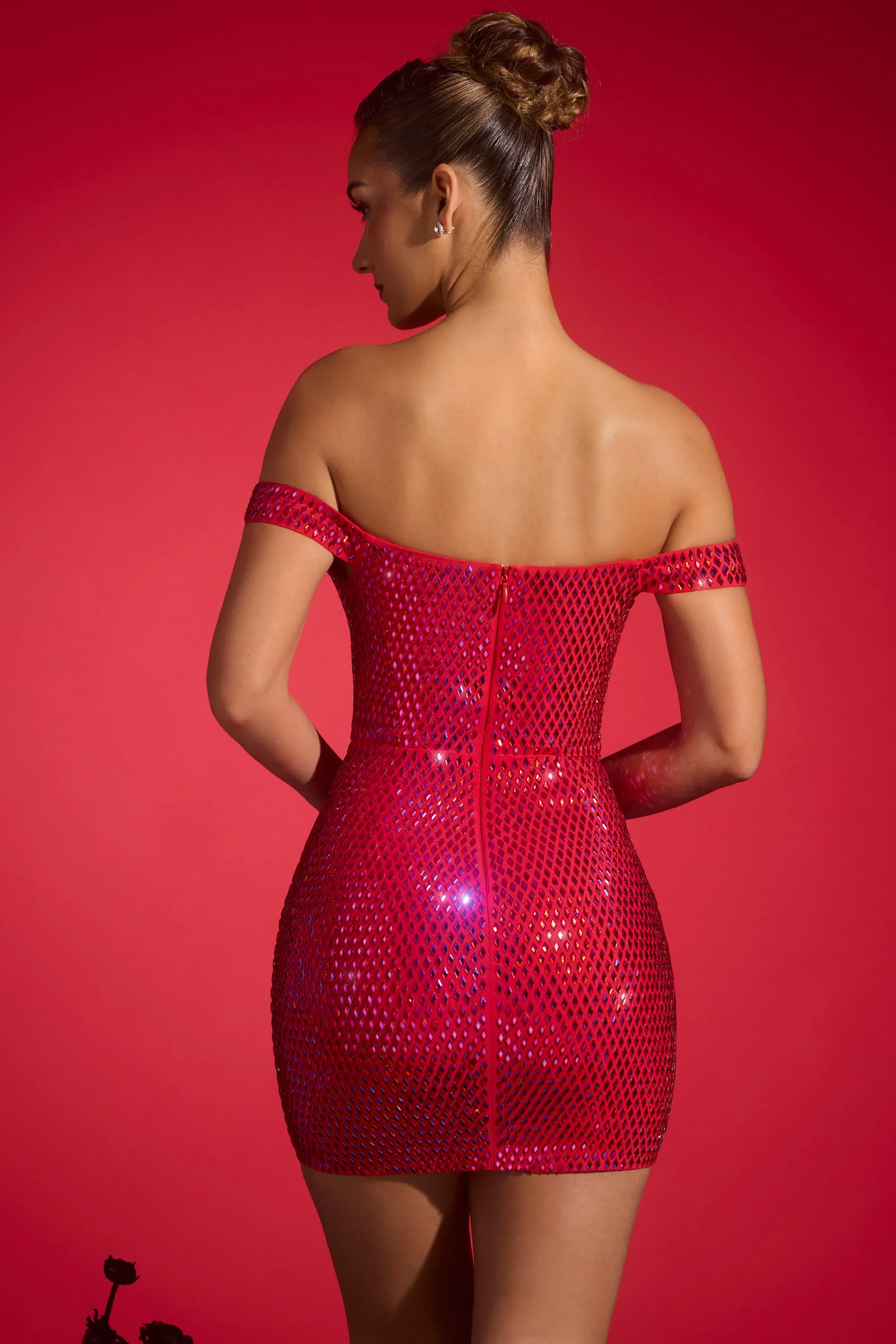 Embellished Off-Shoulder Mini Dress in Crimson Red sold by Oh Polly product image thumbnail 2