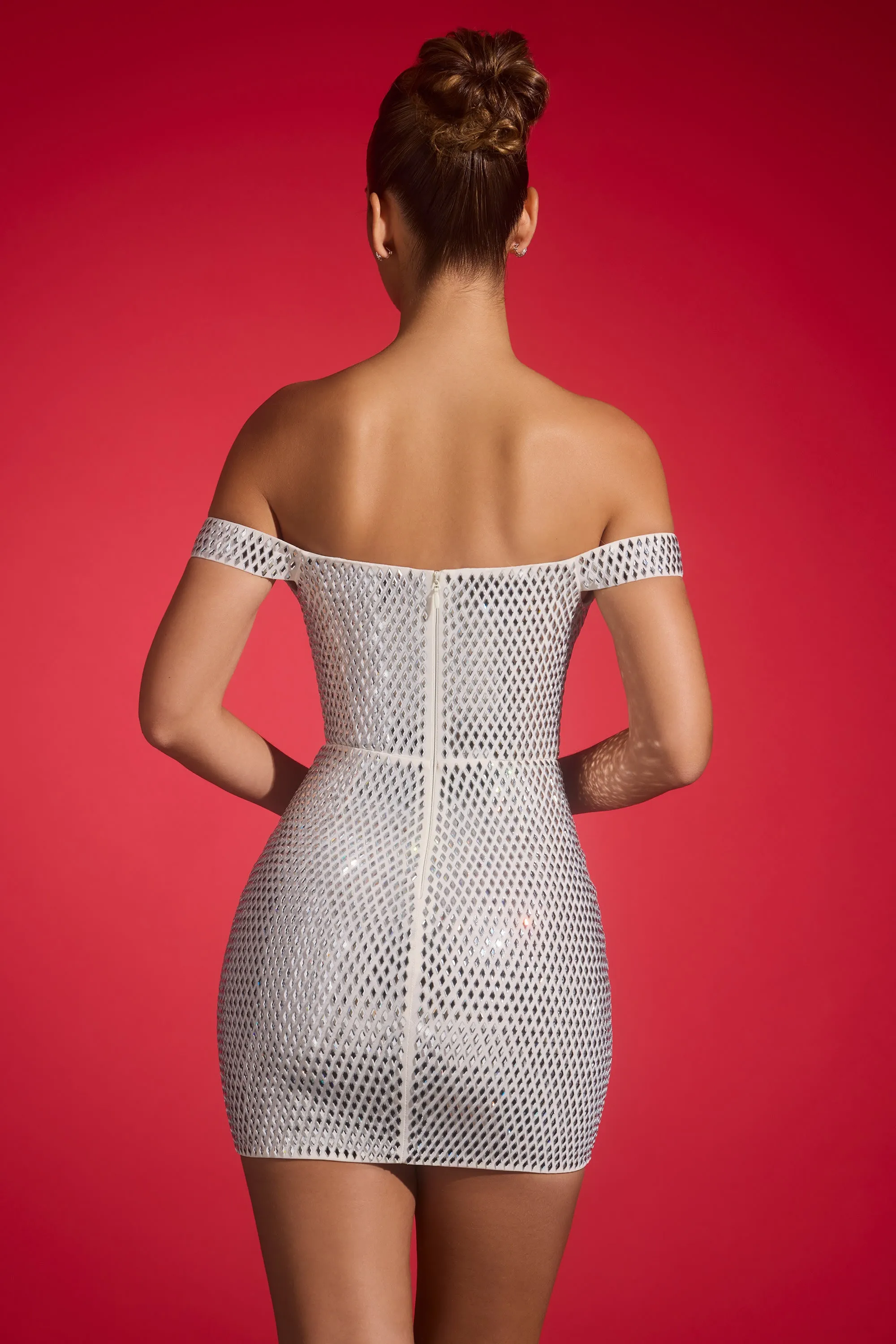 Embellished Off-Shoulder Mini Dress in White sold by Oh Polly product image thumbnail 2