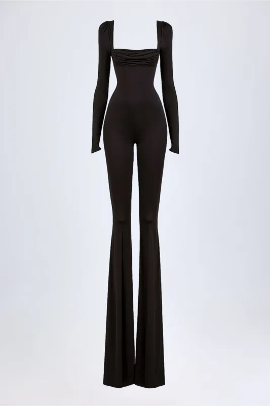Square Neck Long Sleeve Jumpsuit in Black sold by Oh Polly