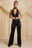 Tall Scarf-Detail Halterneck Jumpsuit in Black sold by Oh Polly