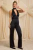 Tall Scarf-Detail Halterneck Jumpsuit in Black sold by Oh Polly
