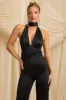 Tall Scarf-Detail Halterneck Jumpsuit in Black sold by Oh Polly