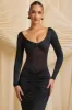 Bow-Detail Ruched Maxi Dress in Black sold by Oh Polly