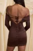 Bow-Detail Off-Shoulder Mini Dress in Chocolate Brown sold by Oh Polly