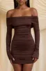 Bow-Detail Off-Shoulder Mini Dress in Chocolate Brown sold by Oh Polly