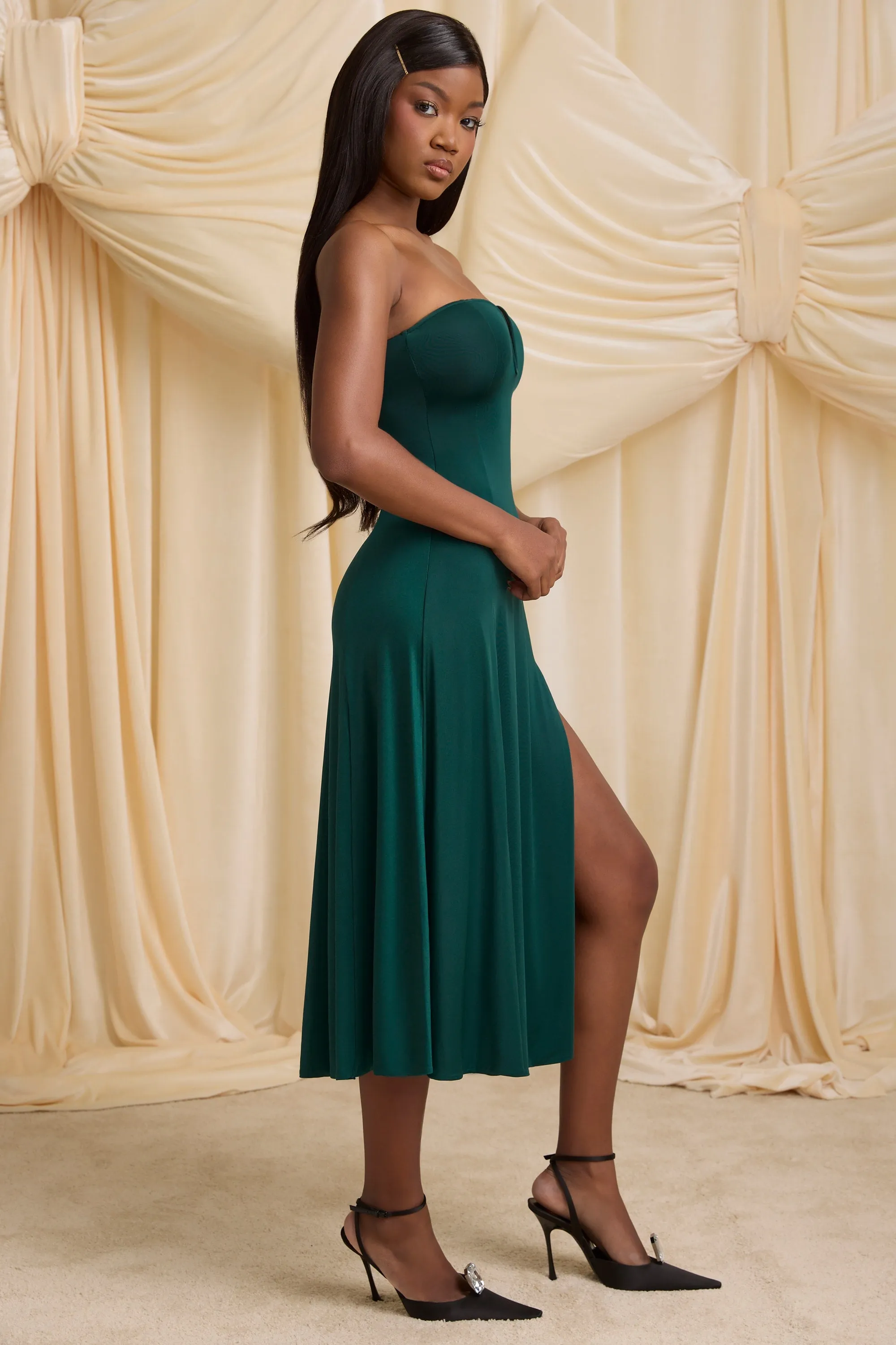 Slinky Jersey Strapless A-Line Midaxi Dress in Emerald Green sold by Oh Polly product image thumbnail 3
