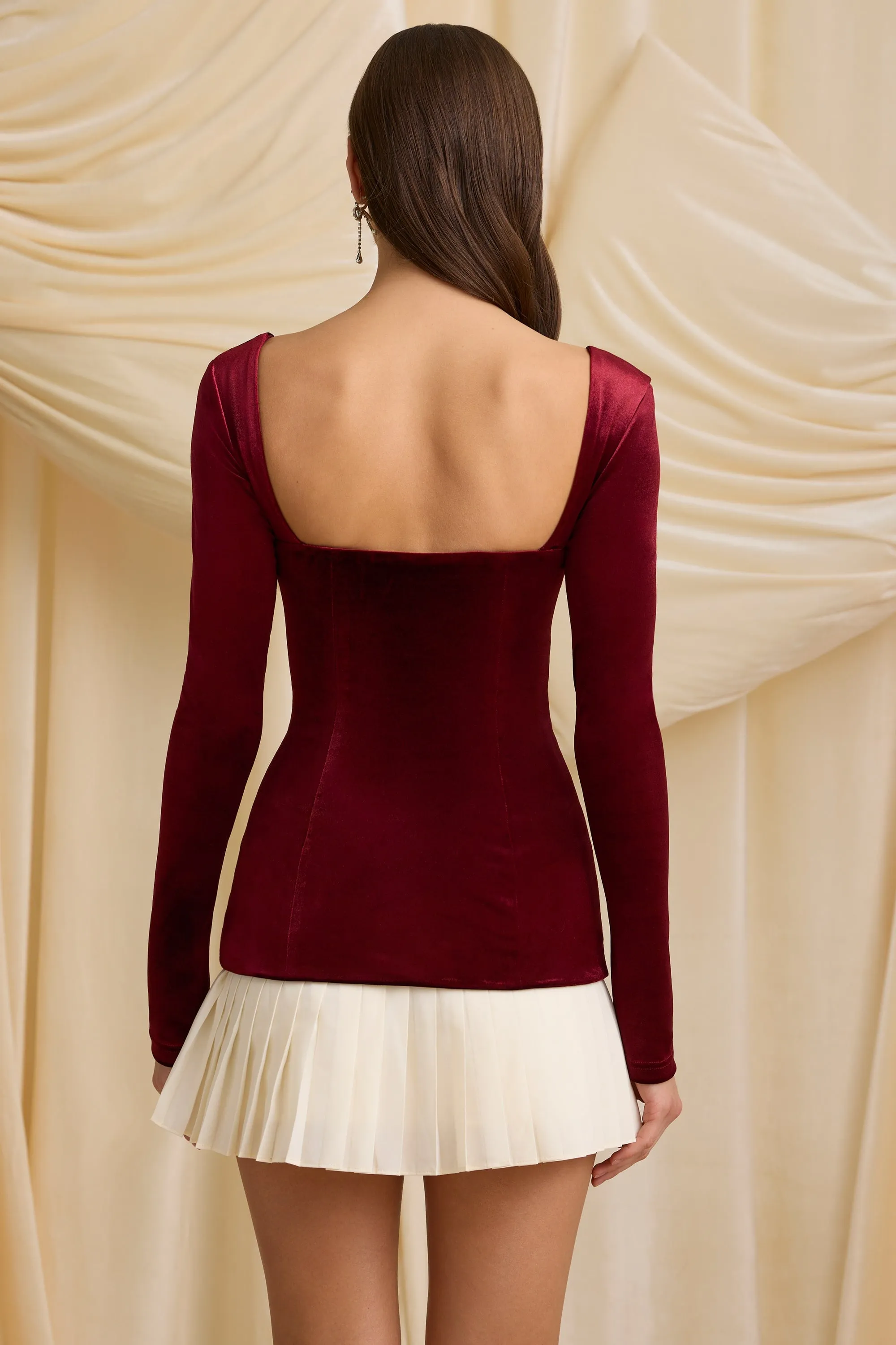Layered Pleated Corset Mini Dress in Wine Red sold by Oh Polly product image thumbnail 2