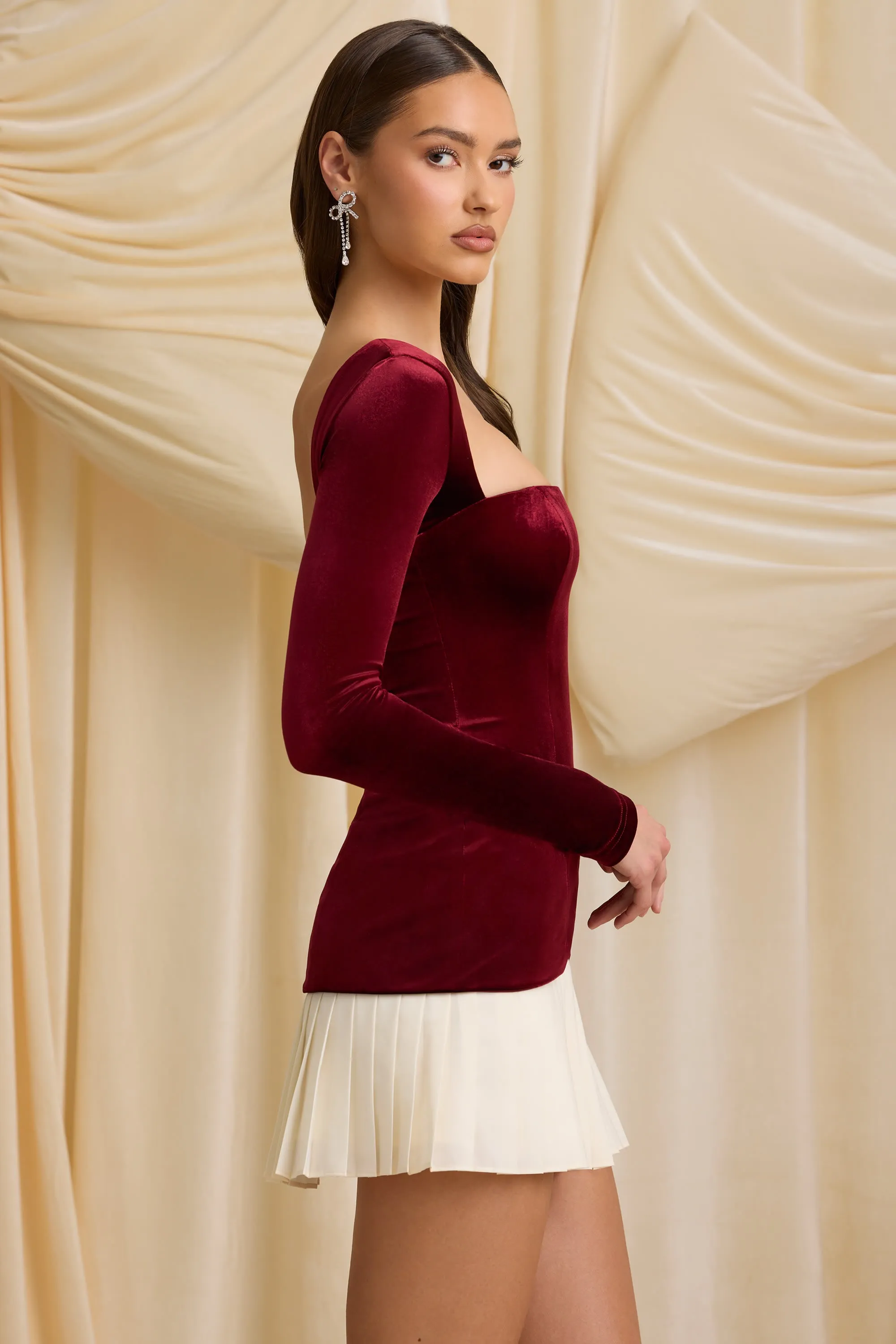 Layered Pleated Corset Mini Dress in Wine Red sold by Oh Polly product image thumbnail 3