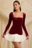 Layered Pleated Corset Mini Dress in Wine Red sold by Oh Polly