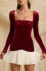 Layered Pleated Corset Mini Dress in Wine Red sold by Oh Polly