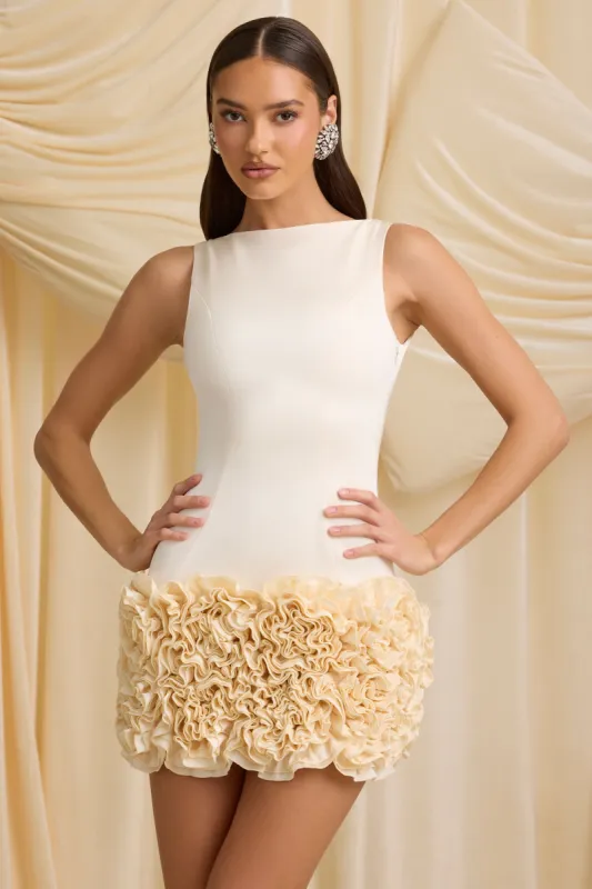 Appliqué Open-Back Mini Dress in Ivory sold by Oh Polly