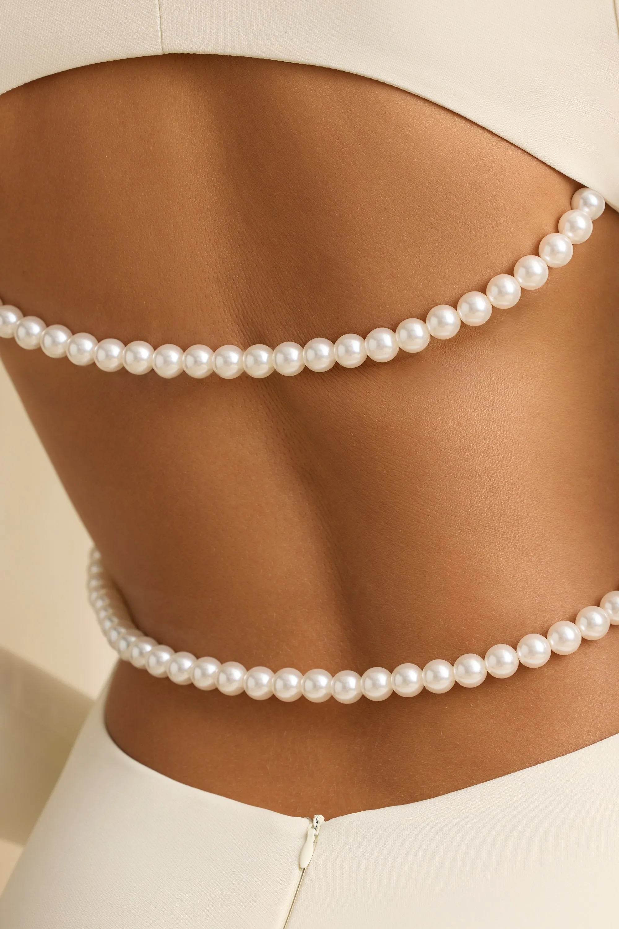 Pearl-Detail Cut-Out Mini Dress in Ivory sold by Oh Polly product image thumbnail 4