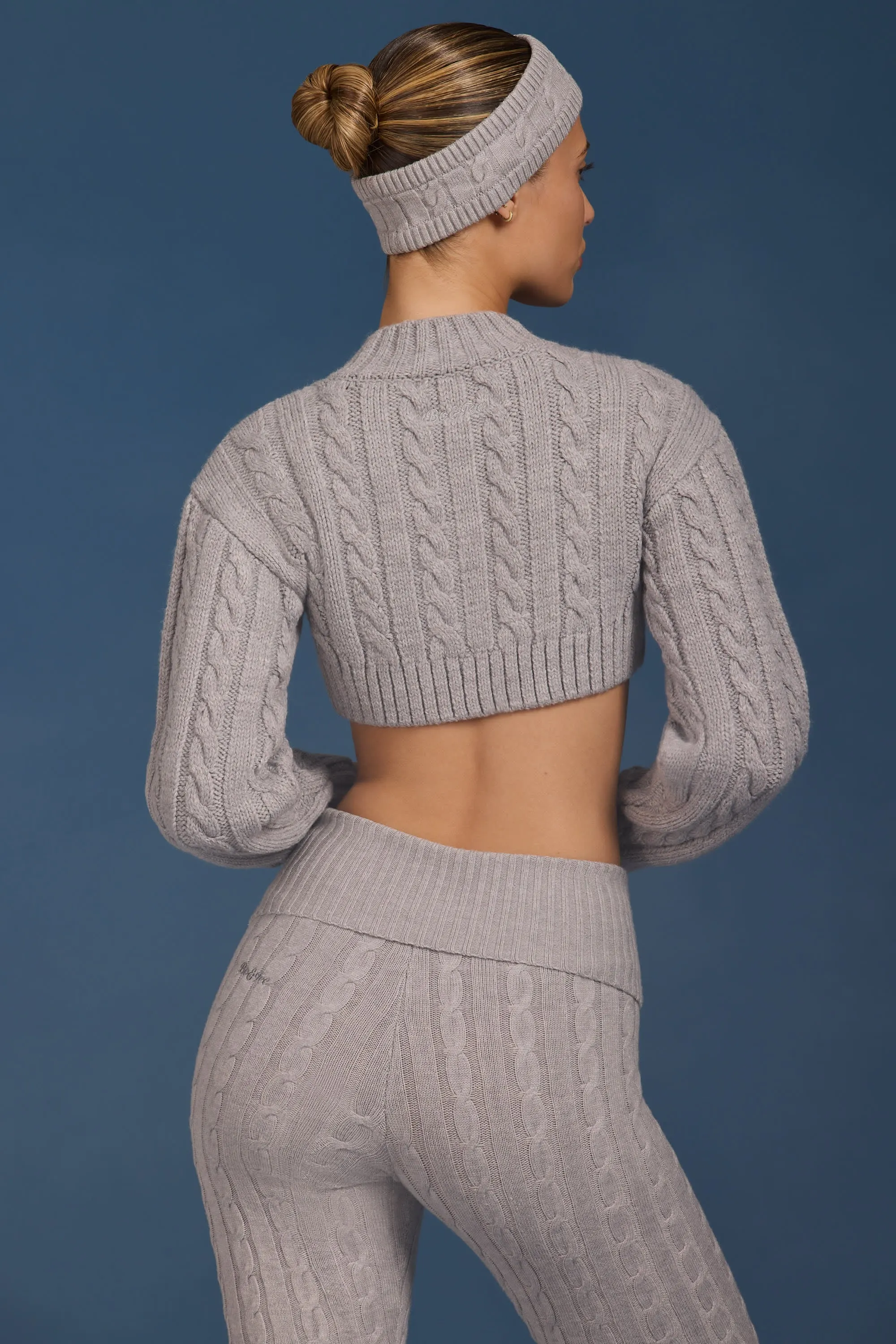 Cable-Knit Cropped Cardigan in Grey Marl sold by Oh Polly product image thumbnail 2