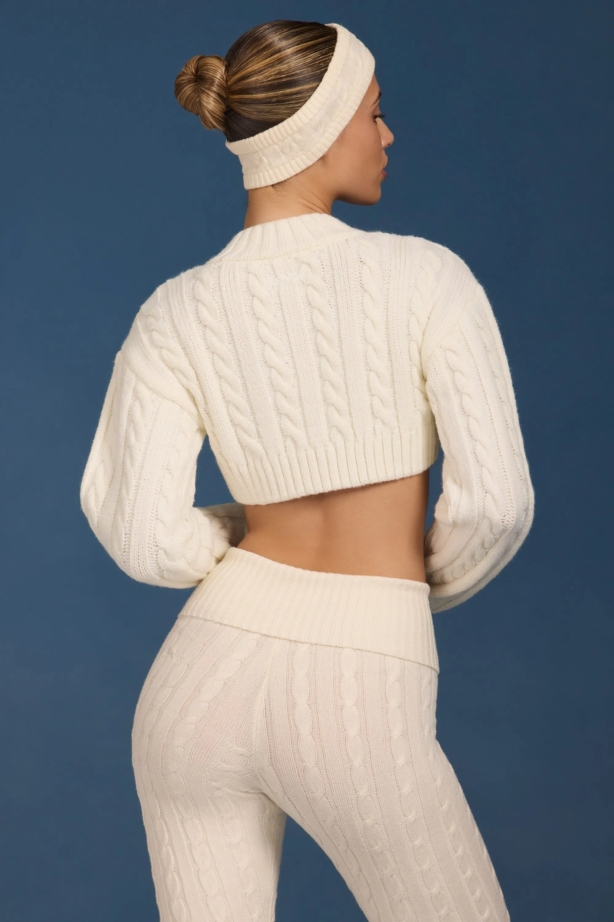 Cable-Knit Cropped Cardigan in Cream sold by Oh Polly product image thumbnail 2