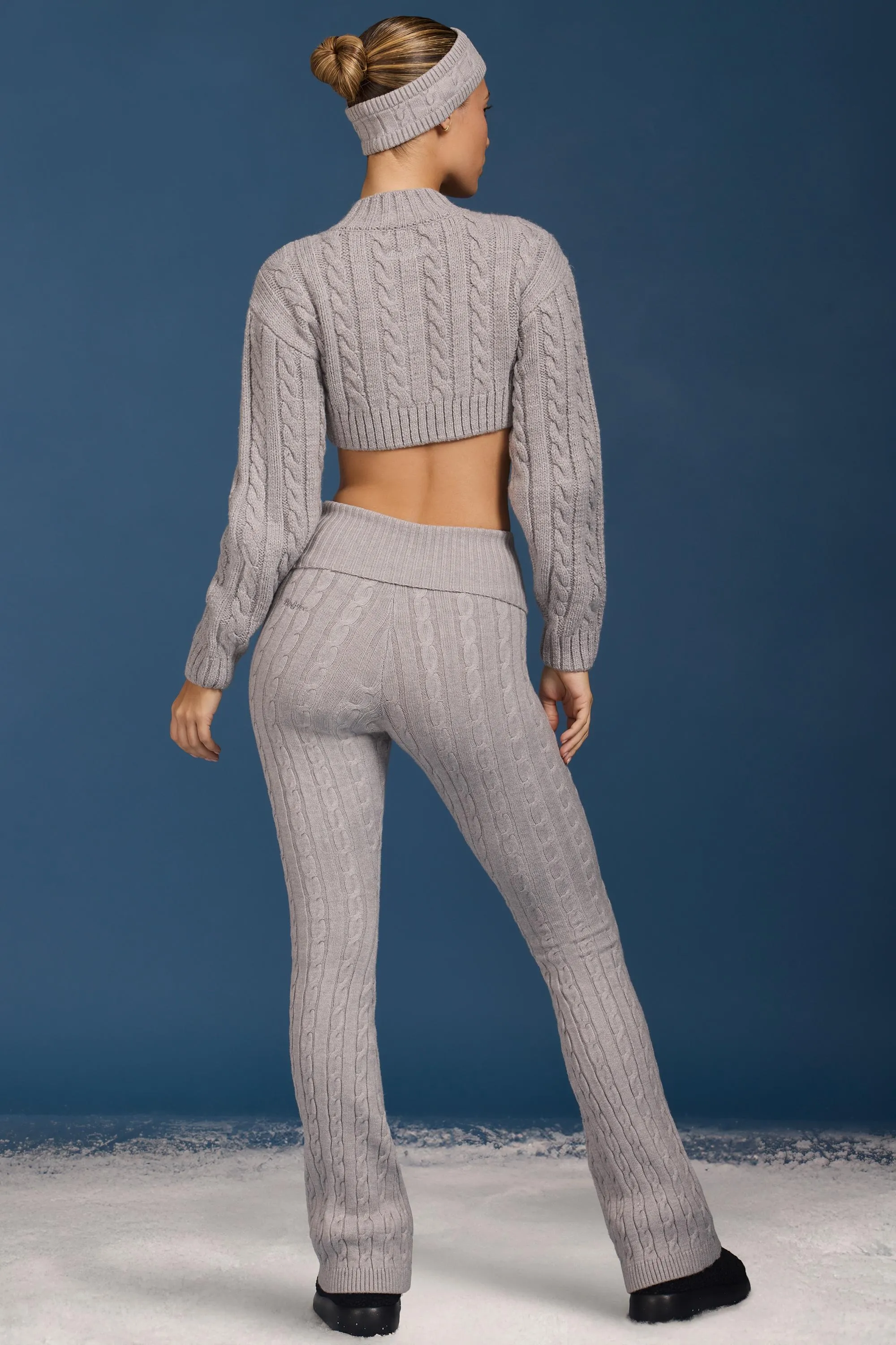 Cable Knit Foldover Flared Trousers in Grey Marl sold by Oh Polly product image thumbnail 2