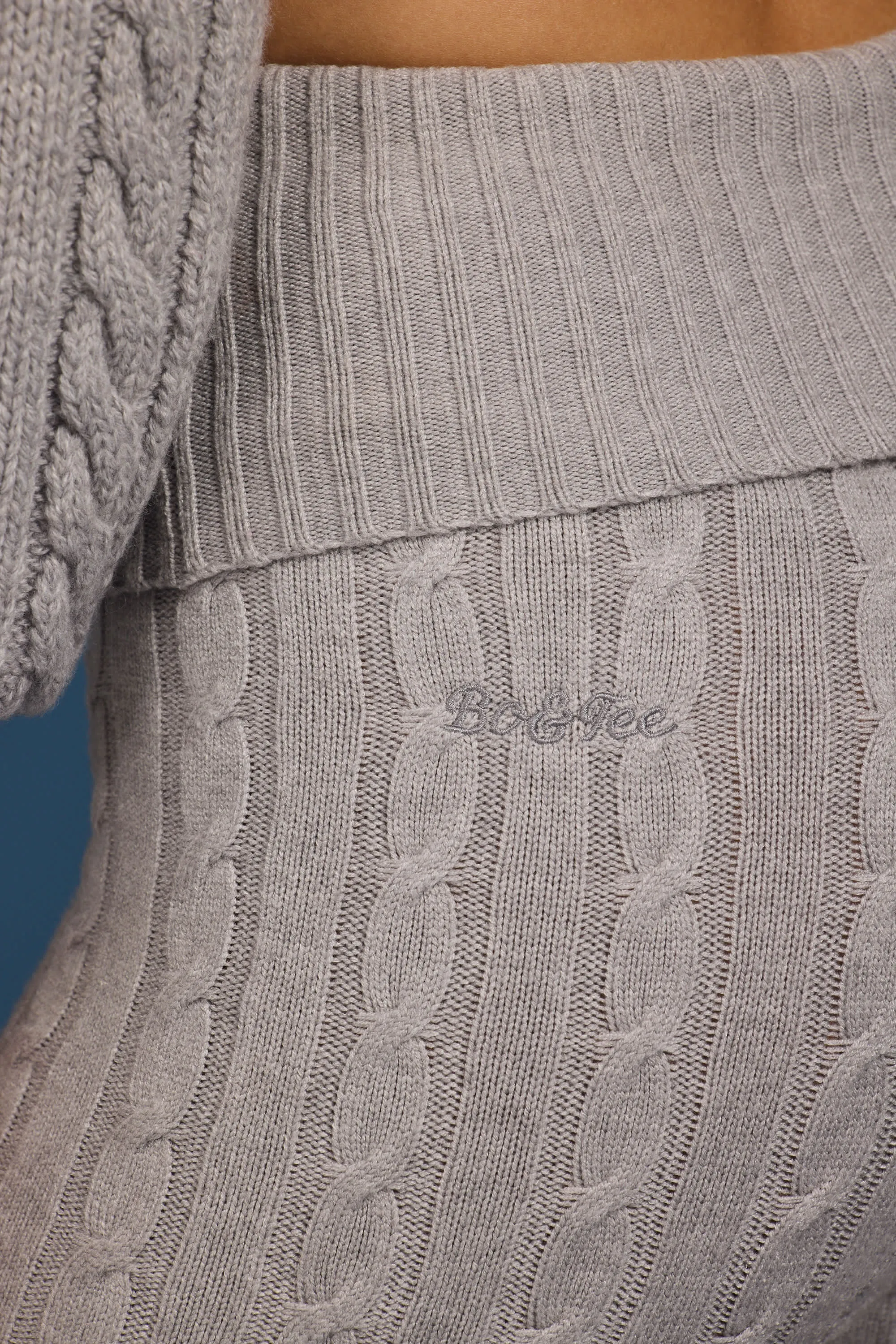 Cable Knit Foldover Flared Trousers in Grey Marl sold by Oh Polly product image thumbnail 4