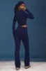 Cable-Knit Flared Trousers in Navy sold by Oh Polly