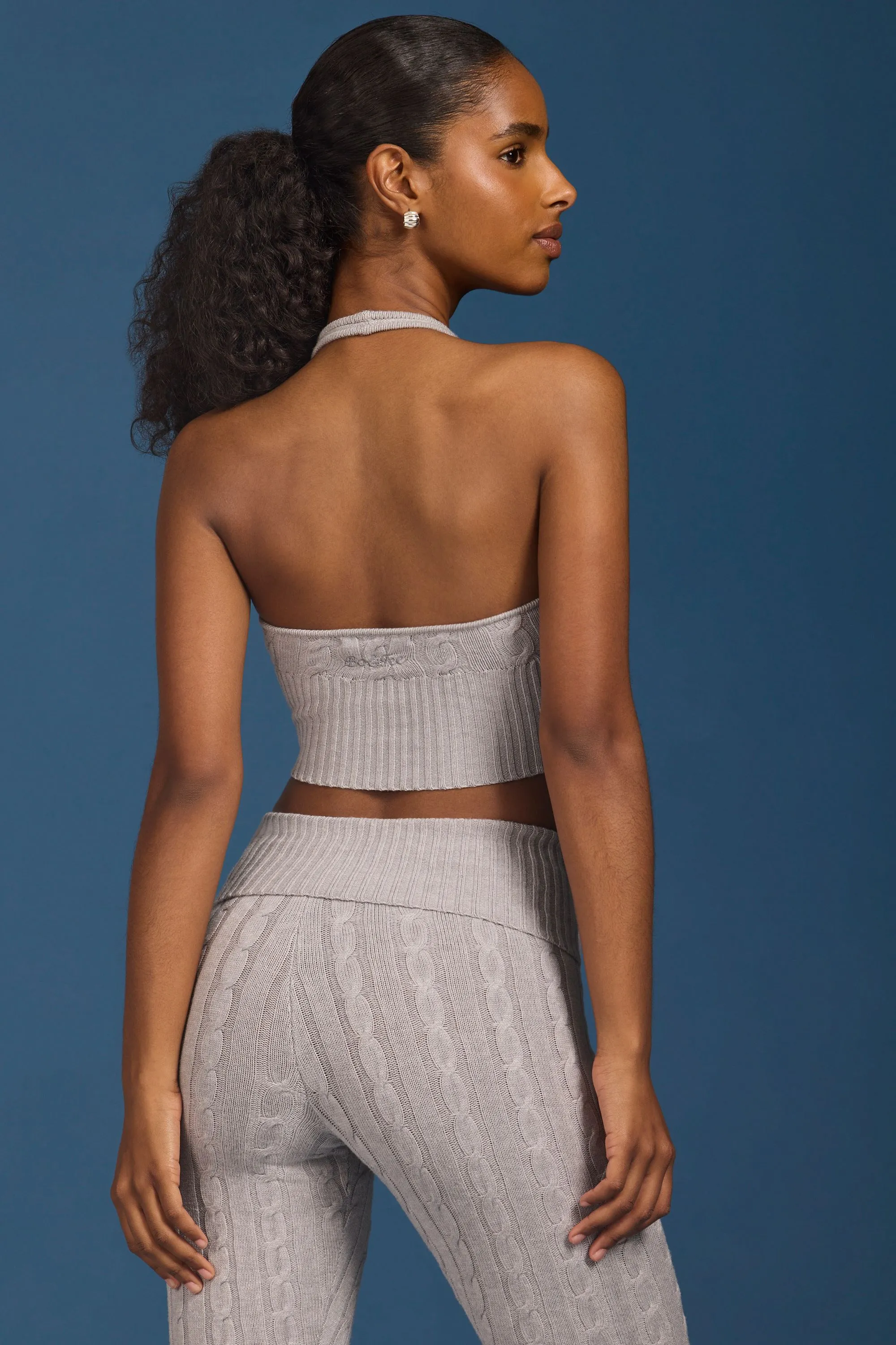 Cable-Knit Halterneck Crop Top in Grey Marl sold by Oh Polly product image thumbnail 2