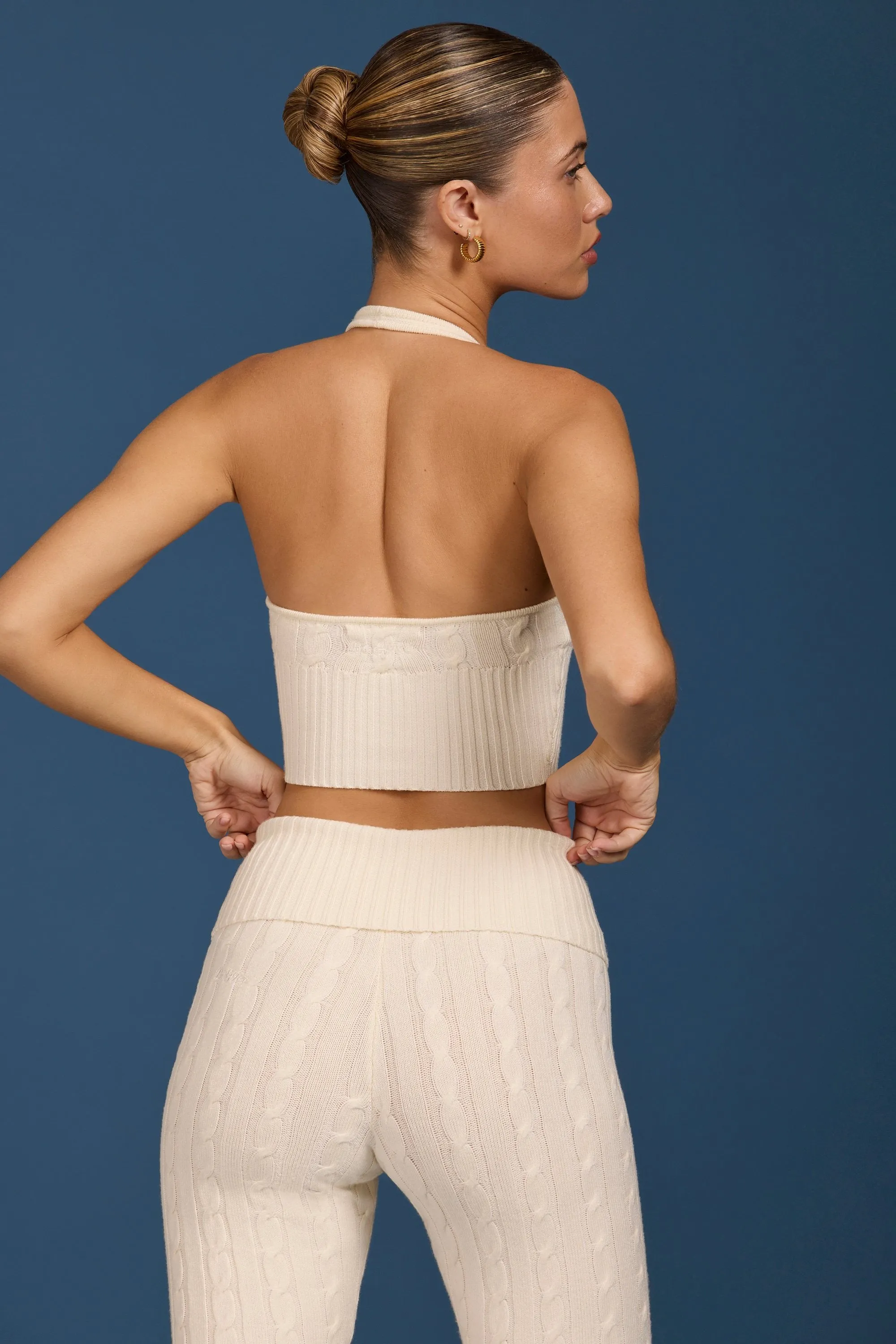 Cable-Knit Halterneck Crop Top in Cream sold by Oh Polly product image thumbnail 2