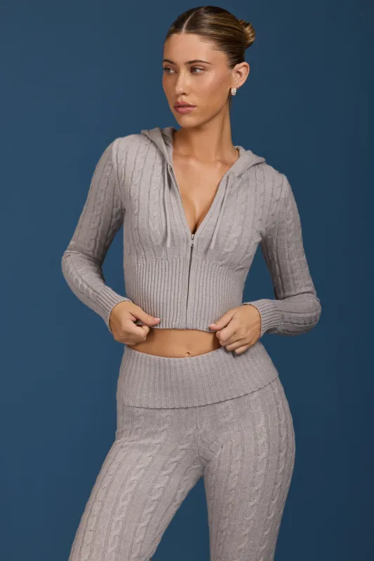 Cable-Knit Zip-Up Hoodie in Grey Marl sold by Oh Polly