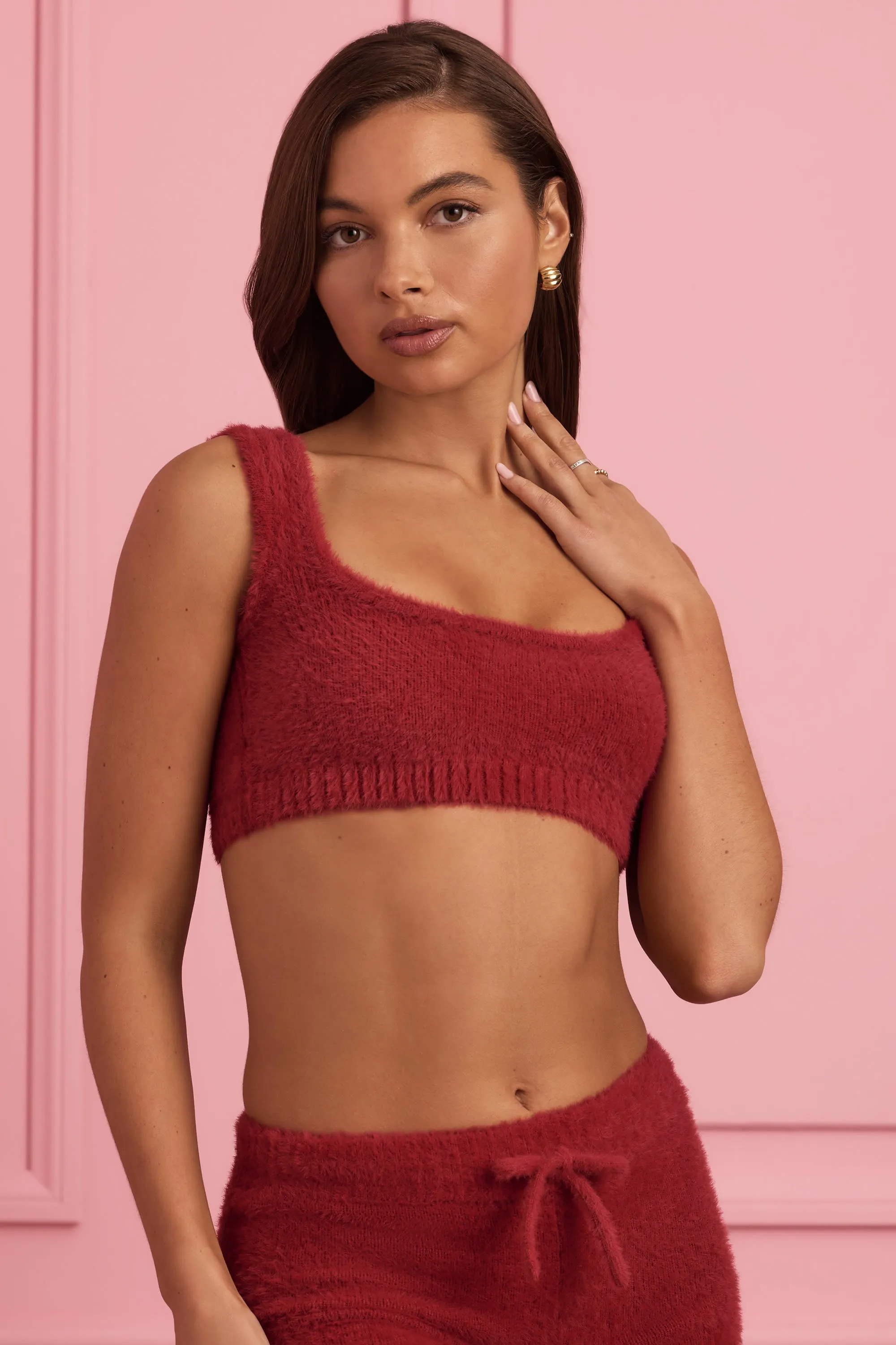 Fluffy Knit Scoop-Neck Bralette in Ruby Red sold by Oh Polly product image thumbnail 5