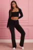 Fluffy Knit Wide-Leg Trousers in Black sold by Oh Polly