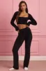 Fluffy Knit Wide-Leg Trousers in Black sold by Oh Polly