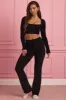 Fluffy Knit Wide-Leg Trousers in Black sold by Oh Polly