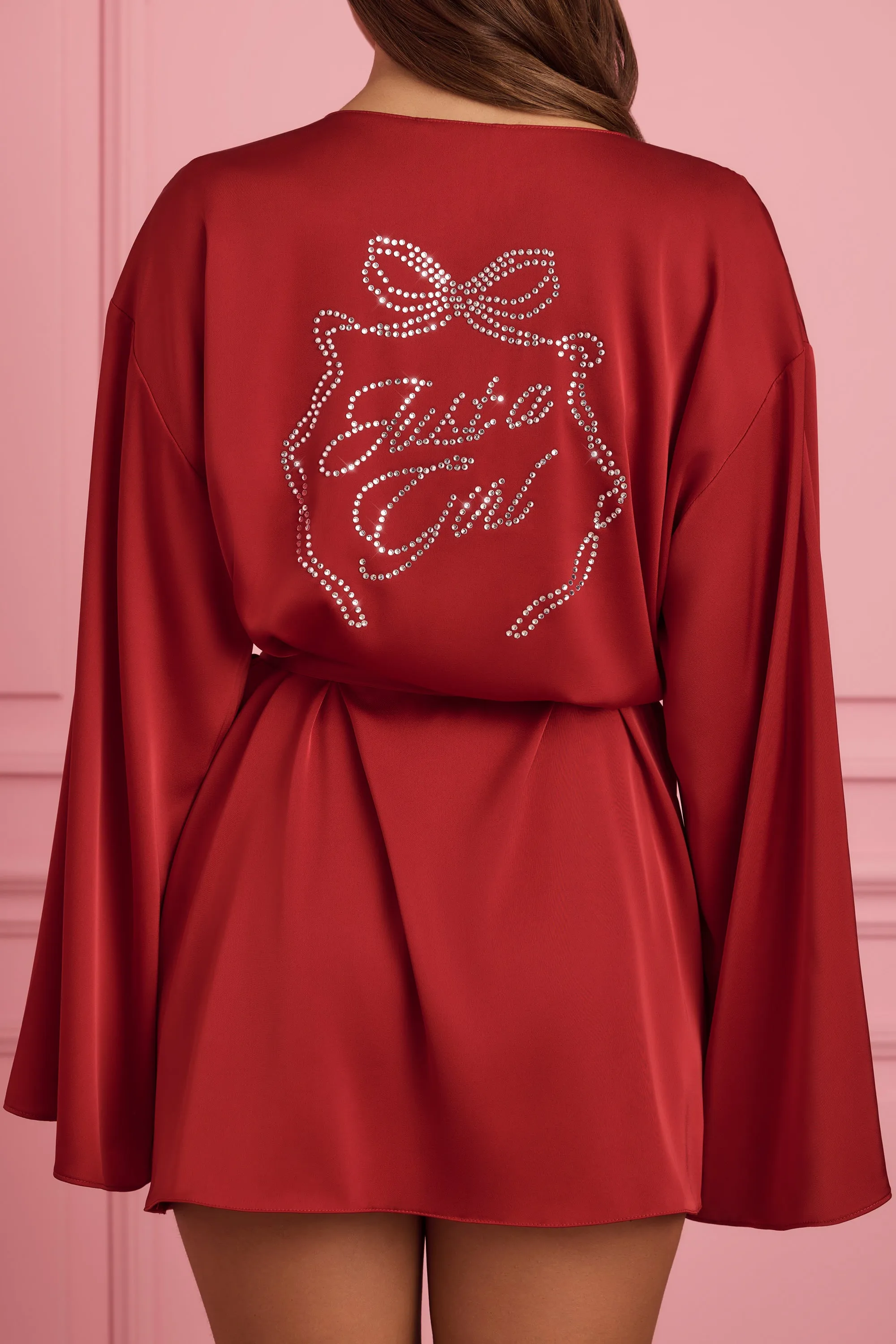 Embellished Loose-Fit Wrap-Over Robe in Ruby Red sold by Oh Polly product image thumbnail 2