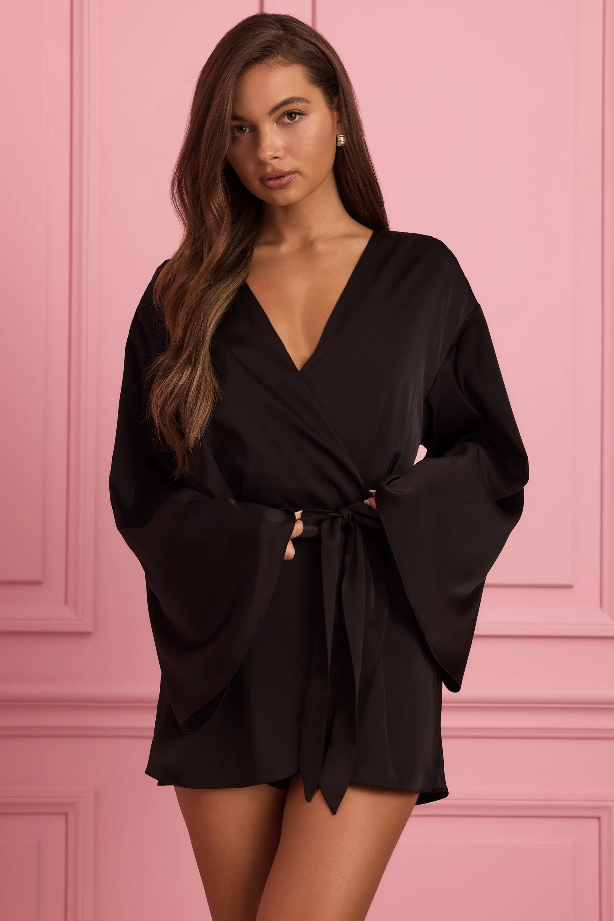 Embellished Loose-Fit Wrap-Over Robe in Black sold by Oh Polly product image thumbnail 5