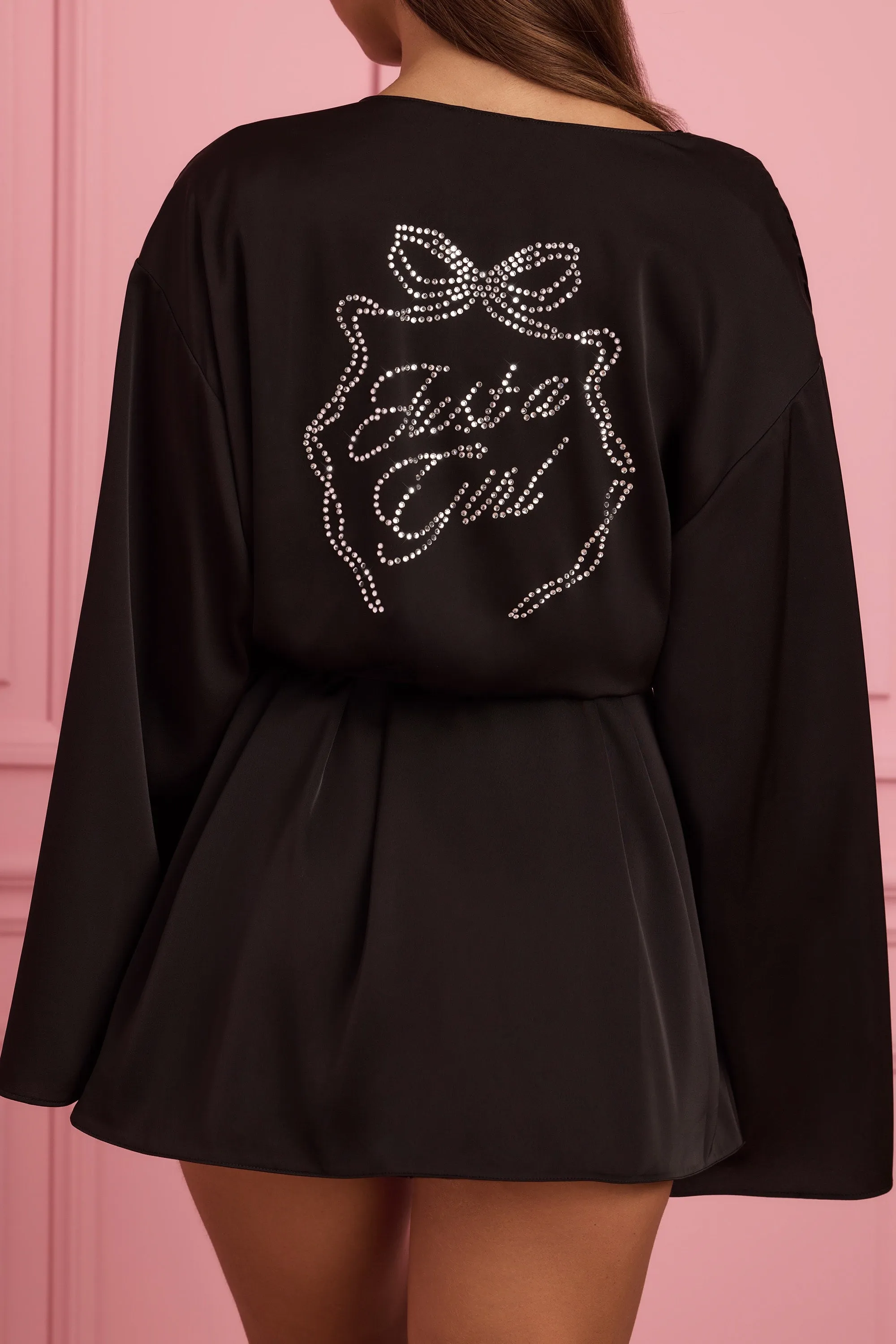 Embellished Loose-Fit Wrap-Over Robe in Black sold by Oh Polly product image thumbnail 2