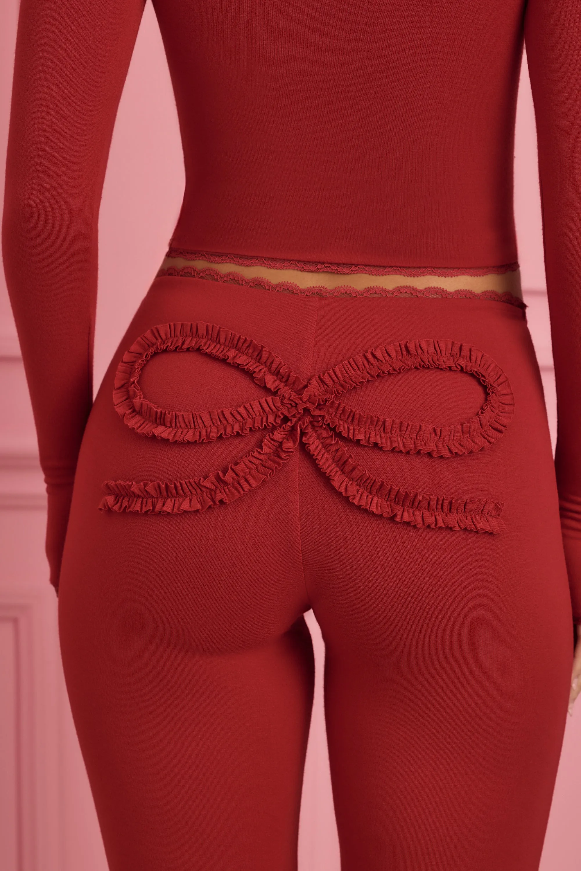 Lace-Trim Appliqué Pyjama Trousers in Ruby Red sold by Oh Polly product image thumbnail 4