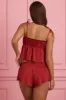 Mid-Rise Flared Shorts in Ruby Red sold by Oh Polly
