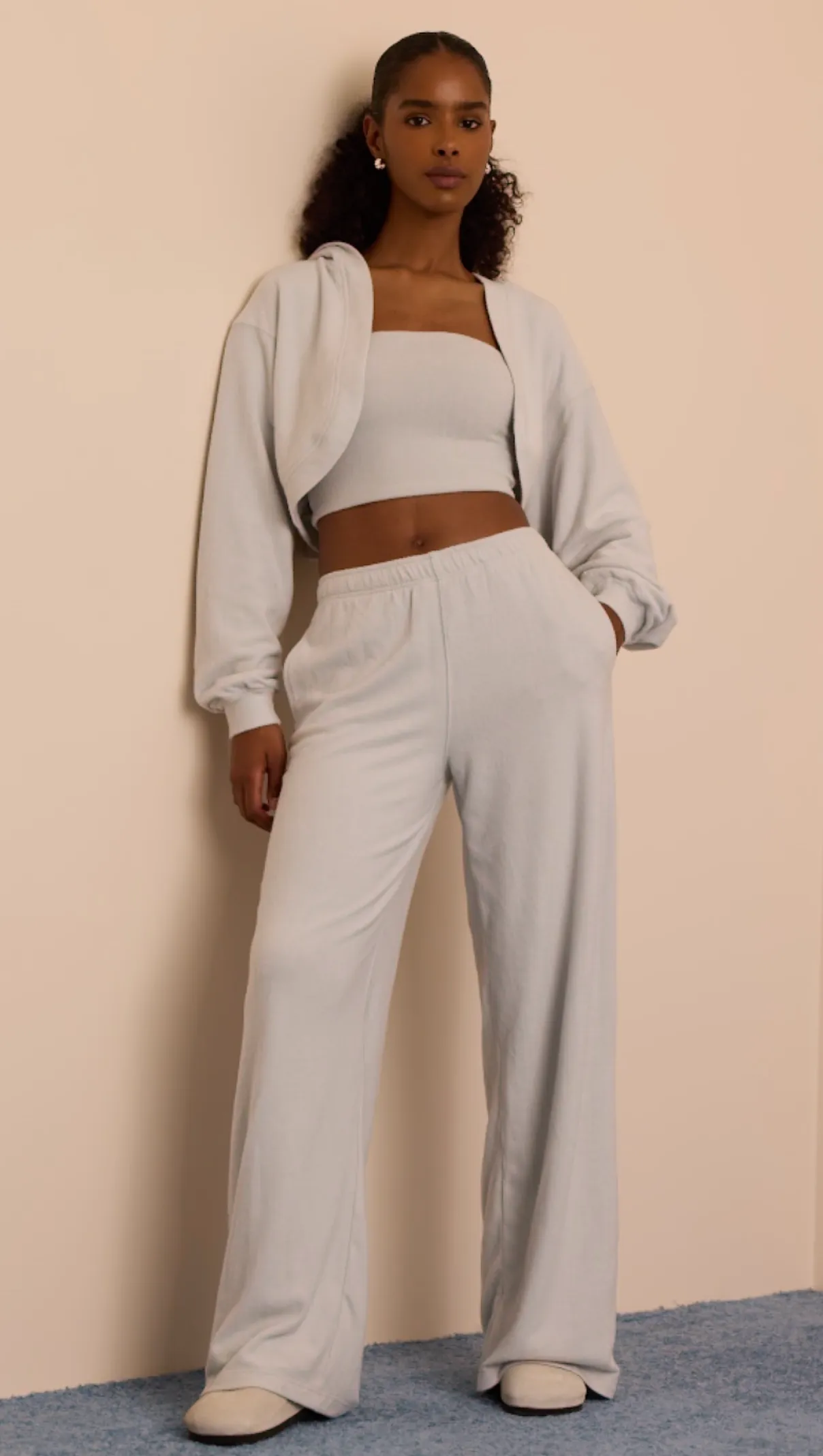 Petite Brushed Jersey Wide-Leg Joggers in Fog Grey sold by Oh Polly