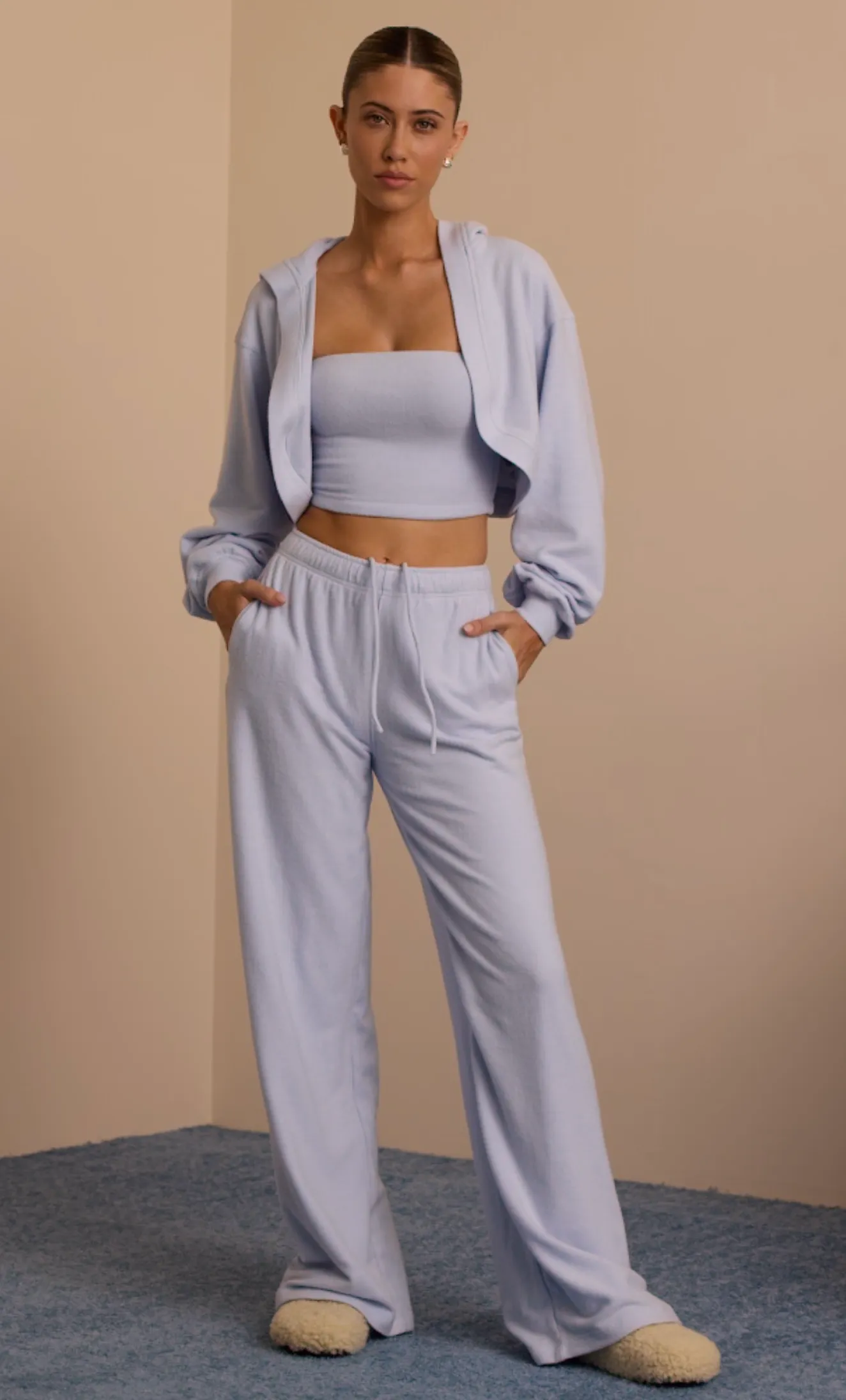 Brushed Jersey Wide-Leg Joggers in Soft Blue sold by Oh Polly