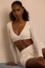 Brushed Jersey Wrap Crop Top in Ecru sold by Oh Polly