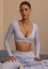 Brushed Jersey Wrap Crop Top in Soft Blue sold by Oh Polly