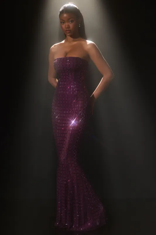 Embellished Strapless Gown in Deep Purple sold by Oh Polly