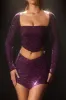 Embellished Asymmetric Mid-Rise Mini Skirt in Deep Purple sold by Oh Polly