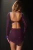 Embellished Asymmetric Mid-Rise Mini Skirt in Deep Purple sold by Oh Polly