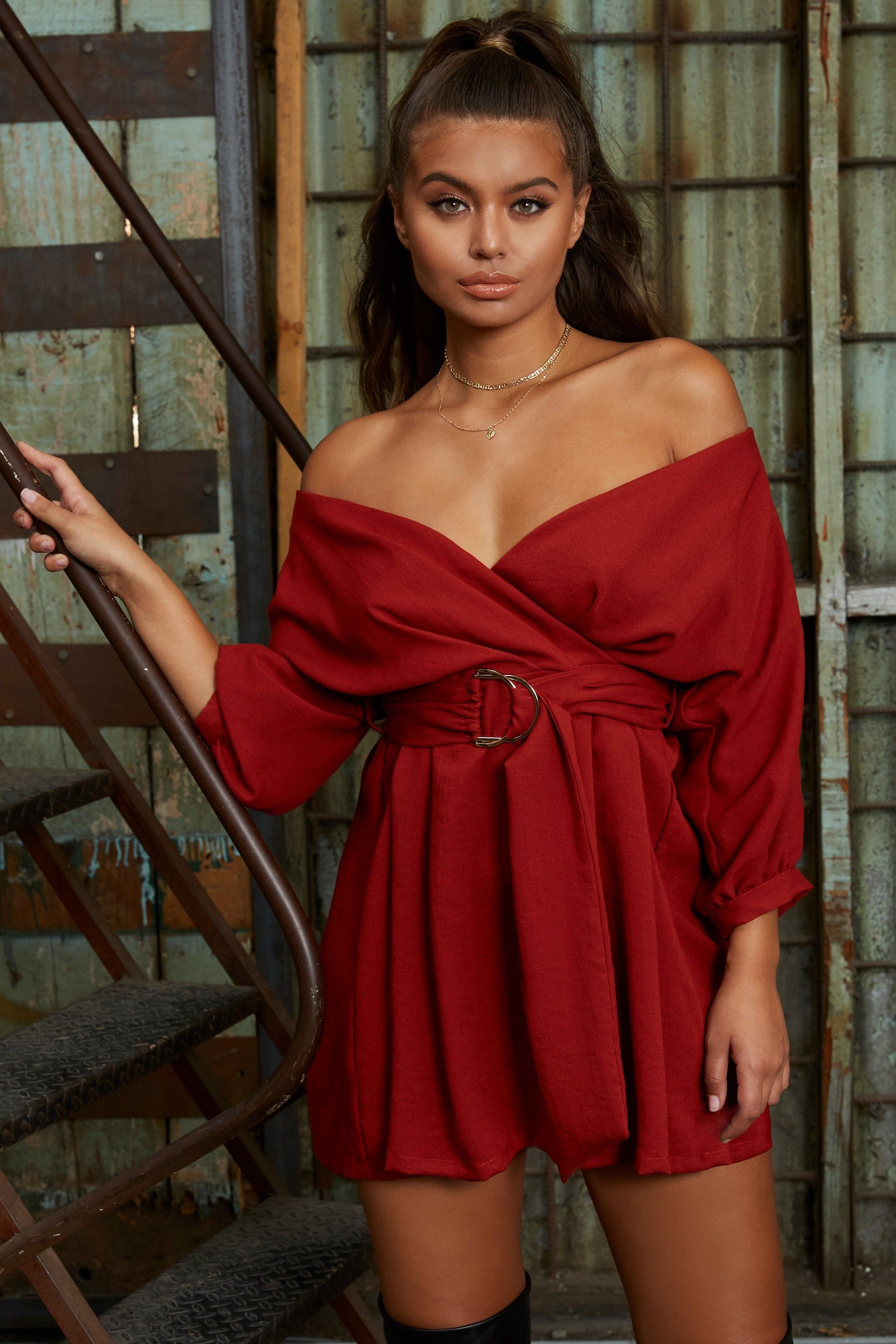 Bets Are Off Bardot Mini Wrap Dress in Red sold by Oh Polly product image thumbnail 5