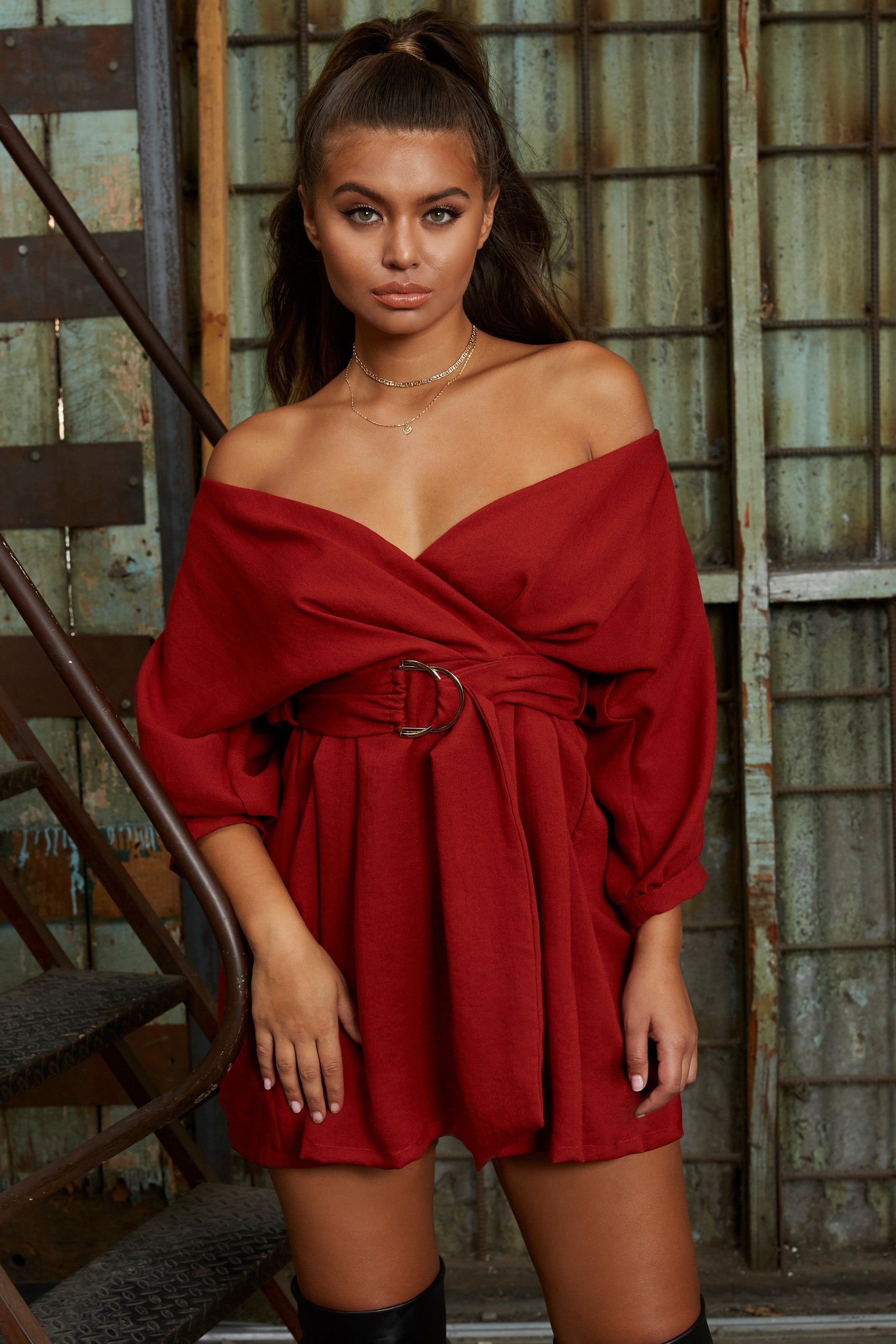 Bets Are Off Bardot Mini Wrap Dress in Red sold by Oh Polly product image thumbnail 6